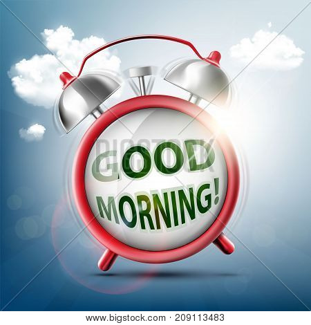 Icon Ringing Alarm Clock. Good Morning On The Watch Dial. Stock Vector Illustration.