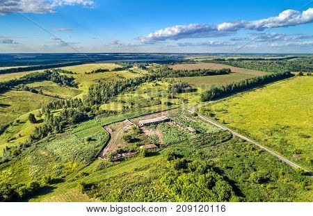 Remains of a Soviet collective farm house in Kursk region of Russia