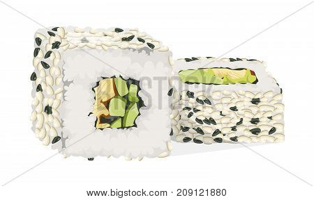 Sushi rolls set. Unagi maki rolls with fish, vegetables and nori.