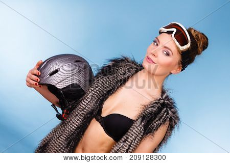 Woman Wearing Sexy Winter Sport Outfit
