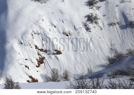 snowy slopes in the mountains . Photo of abstract background