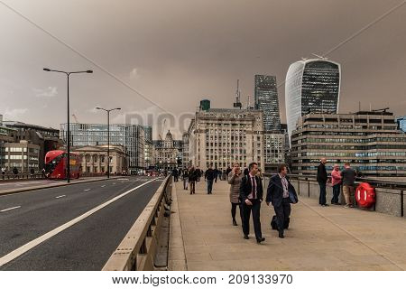 London During Ophelia Storm With Yellow Sky