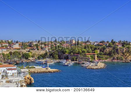 ANTALYA TURKEY - Oct 3 2017: Harbor in old town Kaleici.
