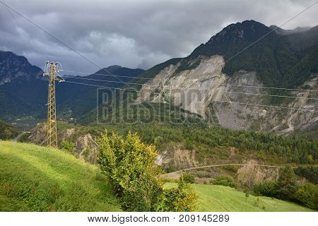 The moody early autumn landscape near the small hill village of Casso in Friuli Venezia Giulia north east Italy.
