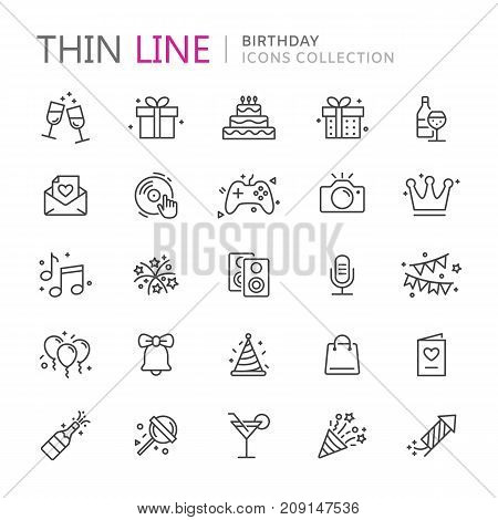 Collection of birhtday thin line icons. Vector eps10