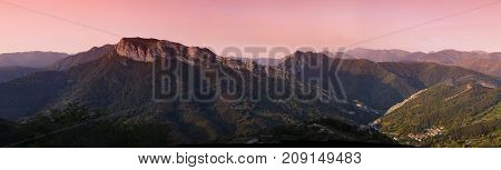 Dawn Over The Village Of Campo De Caso In Asturias.