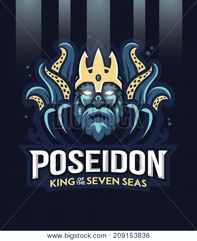 Vector illustration of greek god Poseidon king of the seven seas