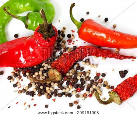 Mix Of Hot Peppers On White