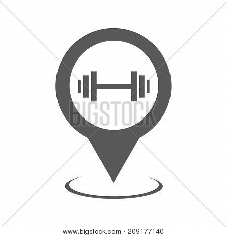 Gym map pointer icon. Simple illustration of gym map pointer vector icon black isolated on white background