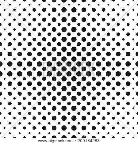 Halftone dots vector seamless pattern. Abstract black & white dotted geometric texture with different circles in cross figure. Monochrome background, gradient transition effect. Repeat tileable design. Halfrone background.