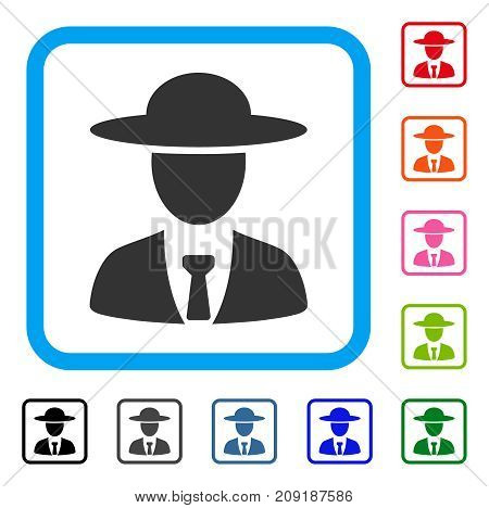 Agronomist Chief icon. Flat grey iconic symbol in a light blue rounded rectangle. Black, gray, green, blue, red, orange color versions of Agronomist Chief vector. Designed for web and application UI.