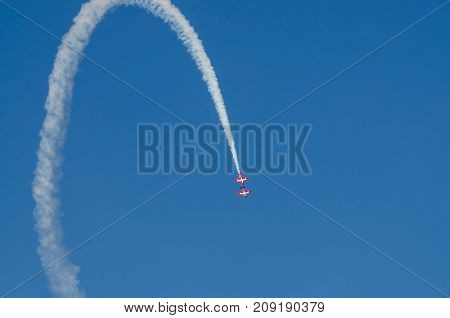 Boise Idaho USA - October 15 2017. Canadian Forces Snowbirds performing at the Gowen Thunder airshow on October 15, 2017.