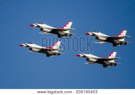 Boise Idaho USA - October 15 2017. United States Air Force Thunderbirds performing at the Gowen Thunder airshow on October 15, 2017.