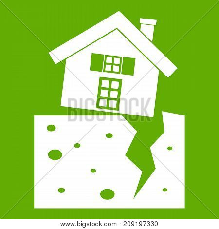 House after an earthquake icon white isolated on green background. Vector illustration