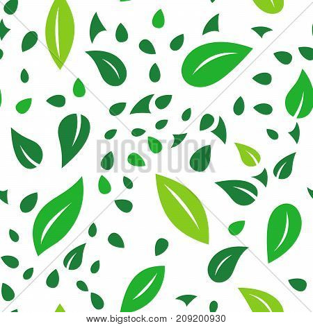 Seamless pattern green leaves. Flat vector template.