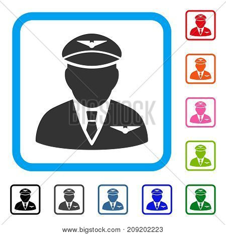Pilot icon. Flat gray iconic symbol in a light blue rounded square. Black, gray, green, blue, red, orange color variants of Pilot vector. Designed for web and app user interface.