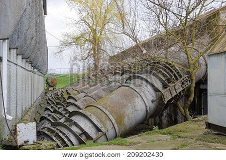 Outlet Pipes Of A Water Pumping Station. Pipes Of Large Diameter