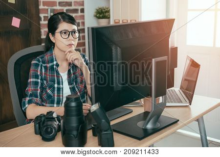 Calm Female Photographer Woman Working At Office