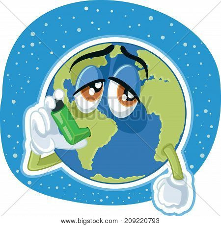 Suffering Planet Earth Cartoon Vector Ecology Concept Illustration