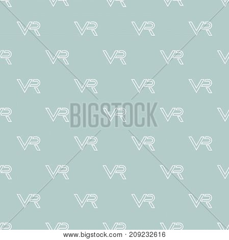 Seamless vector light blue and white pattern with VR logos. Virtual reality logos