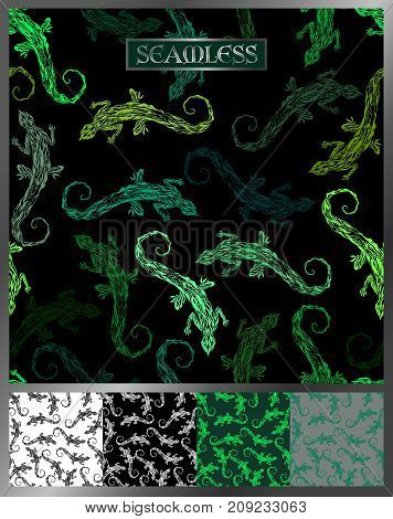 seamless pattern with lizards of different shades of green