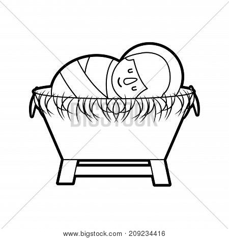 cartoon cute baby jesus christ in the crib christmas image vector illustration