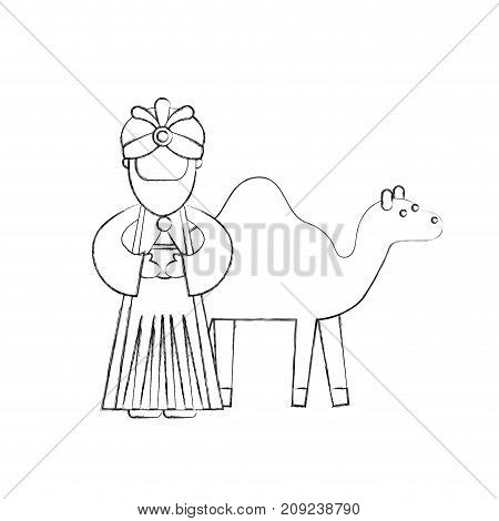 cartoon wise king with camel manger characters vector illustration