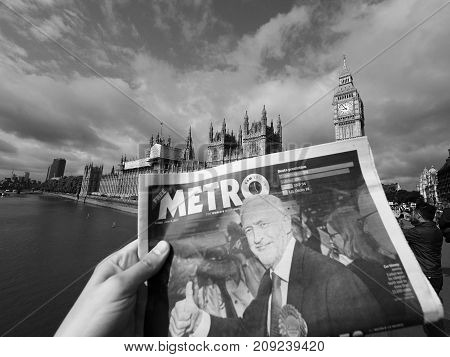 Newspaper Showing Jeremy Corbyn In London Black And White