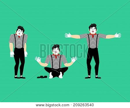Mime Set. Pantomime Sad And Yoga. Mimic Happy. Vector Illustration