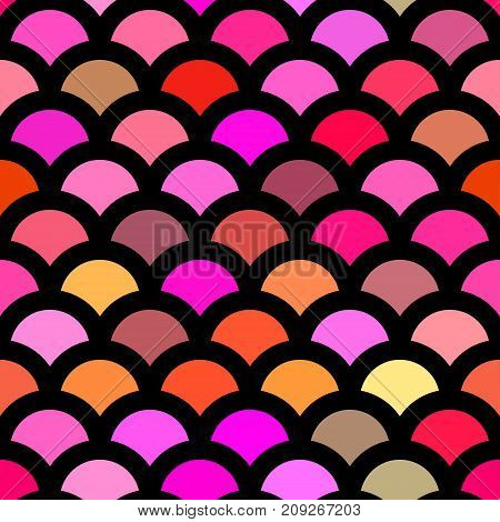 Seamless pattern mermaid tail fish scales. Traditional classic japanese korean chinese background. Layers of circles arcs. - Stock vector