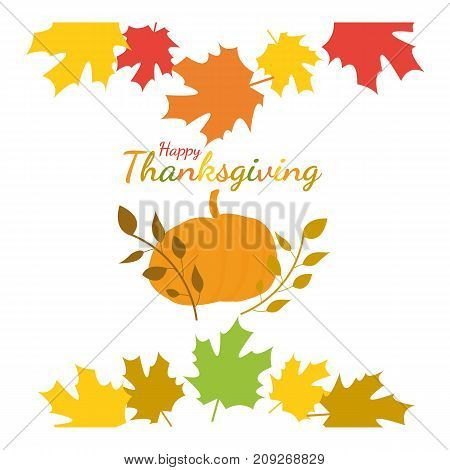 Happy Thanksgiving. Greeting card with pumpkin on an autumnal background. Vector illustration