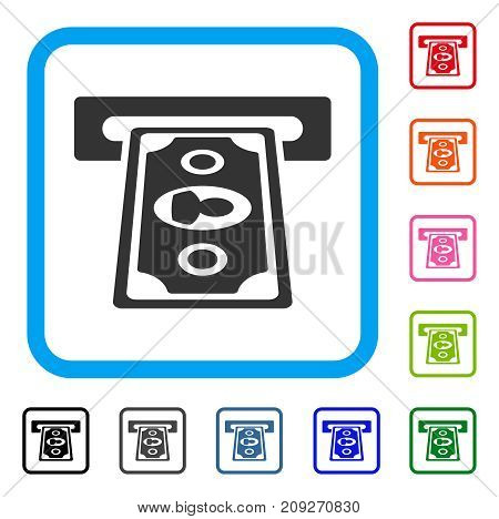 Cashpoint Terminal icon. Flat grey iconic symbol in a light blue rounded frame. Black, gray, green, blue, red, orange color additional versions of Cashpoint Terminal vector.