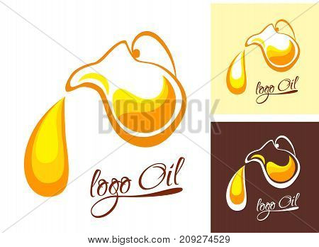 The logo for the company engaged olives oil. Symbol bottle with olives or sunflower oil on white background. Logo vector - oil. Flat style.