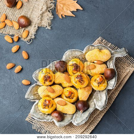 Traditional Spanish Treats For Catalonian Castanyada Holiday, Almond Pastry Panellets