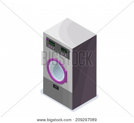 Washing machine isometric 3d vector illustration, laundry or dry cleaners appliance, isolated icon