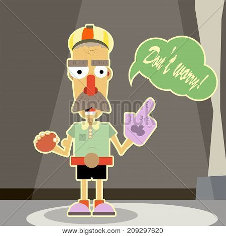 Abstract character vector illustration with the fun glove on his hand. Text bubble