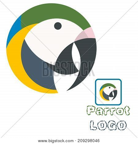colorful vector illustration of the parrot with white background a small logo of an exotic bird