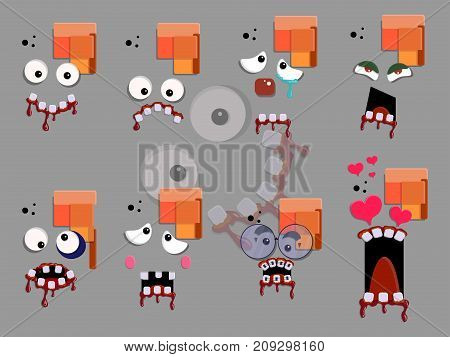 Zombie face emotions stickers vector illustration scary and fun art