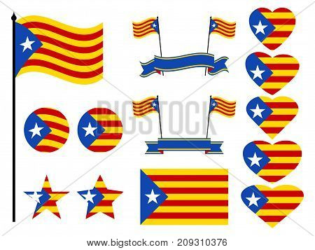 Catalonia Flag Set. Collection Of Symbols Heart And Circle. Vector Illustration