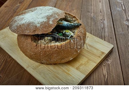 ahvenkukko - Finnish fish rye pie , close up
