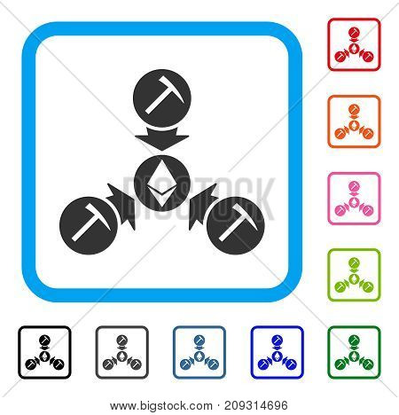 Ethereum Mining Pool icon. Flat grey iconic symbol in a light blue rounded square. Black, gray, green, blue, red, orange color variants of Ethereum Mining Pool vector.