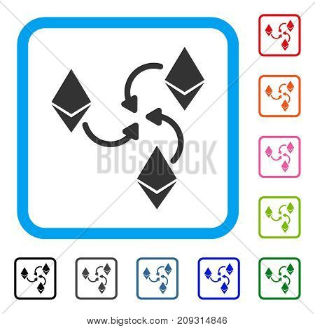 Ethereum Mixer Swirl icon. Flat grey pictogram symbol in a light blue rounded rectangular frame. Black, gray, green, blue, red, orange color versions of Ethereum Mixer Swirl vector.