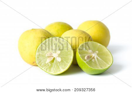 Slice lime isolated on white background, citrus fruit, food ingredients
