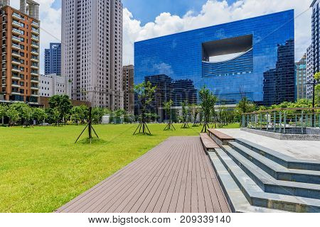 TAICHUNG TAIWAN - JULY 18: This is a view of the Taichung City Council building which is a famous landmark in te downtown area on July 18 2017 in Taichung