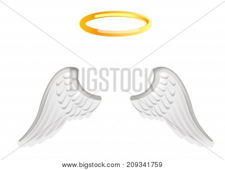 Video chat photo mask of angel wings and golden nimbus for face effect template icon for selfie filter. Vector flat isolated angel wings for smartphone camera application