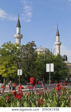 Evpatoria, Republic of Crimea, Russia - July 19, 2017: Juma-Jami Mosque in the resort town of Evpatoria, Crimea