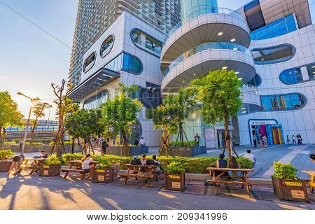 TAIPEI TAIWAN - JULY 15: This is Syntrend shopping mall. It is a newly built mall which is dedicated to selling consumer electronics on July 15 2017 in Taipei