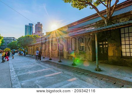 TAIPEI TAIWAN - JULY 15: This is Huashan 1914 Creative Park which is a park dedicated to art and design exhibitions it is also a popular landmark on July 15 2017 in Taipei