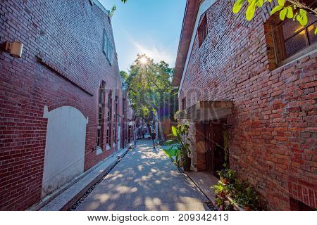 TAIPEI TAIWAN - JULY 15: This is the architecture of Huashan 1914 Creative Park which is a popular landmark dedicated to art and design exhibitions and unique buildings on July 15 2017 in Taipei