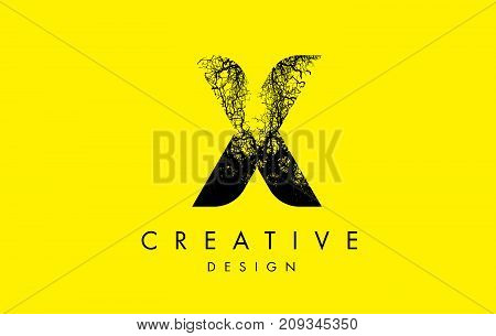 X Logo Letter Made From Black Tree Branches